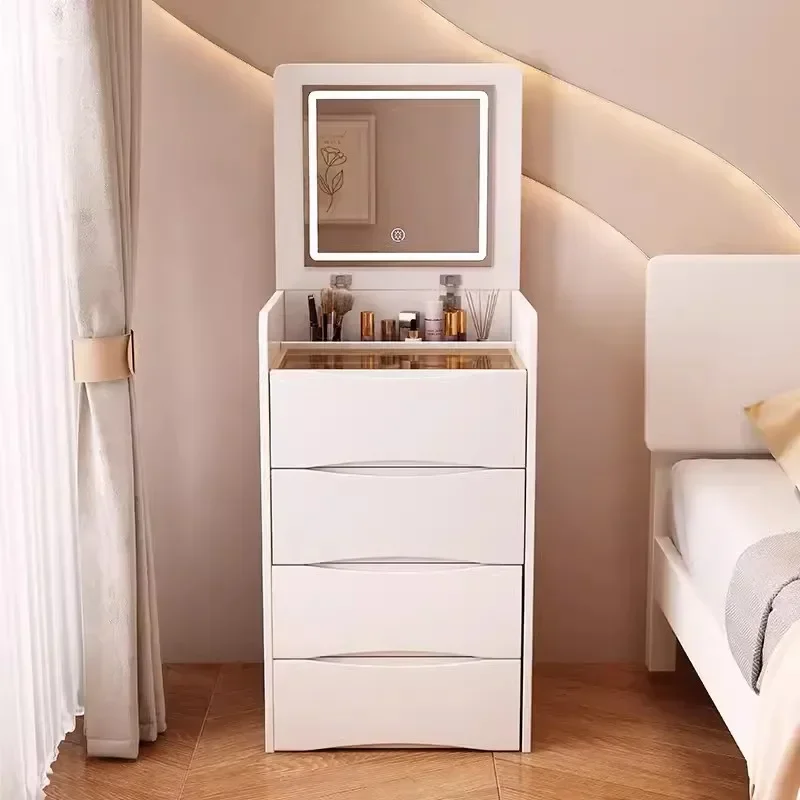 Modern Cream Dressing Table Minimalist Storage Cabinet Foldable Vanity Desk Bedside Small Unit 화장대 Muebles Bedroom Sets AA