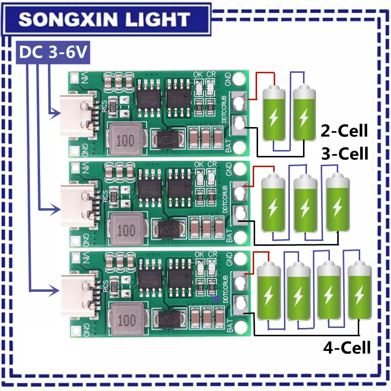 Multi-Cell 2S 3S 4S Type-C To 8.4V 12.6V 16.8V Step-Up Boost LiPo Polymer Li-Ion Charger 7.4V 11.1V 14.8V 18650 Lithium Battery