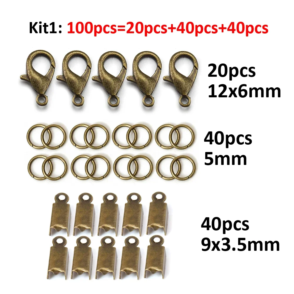 30pcs 100pcs Jewelry Making Kit Components Lobster Clasp Jump Rings Connector Crimp End Beads for DIY Bracelet Necklace Chains