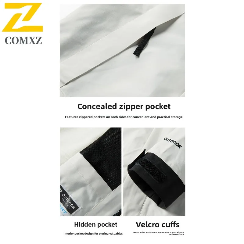 معطف رجالي مقاوم للمطر من COMXZ عالي الجودة مقاوم للرياح ومقاوم للماء للتزلج والسفر والتسلق سترة اسكواش ملابس خارجية مقاومة للتخييم #6