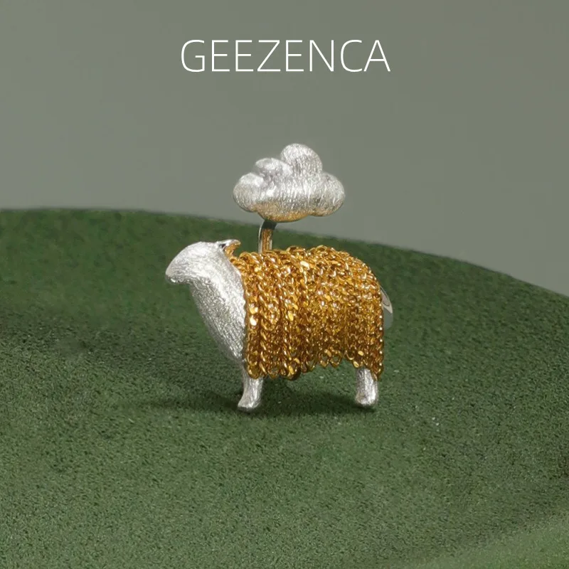 

GEEZENCA 925 Sterling Silver Two Toned 3D Sheep Necklace Pendant Women Cute Animal Unique Dainty Gift Pendants Without Chain