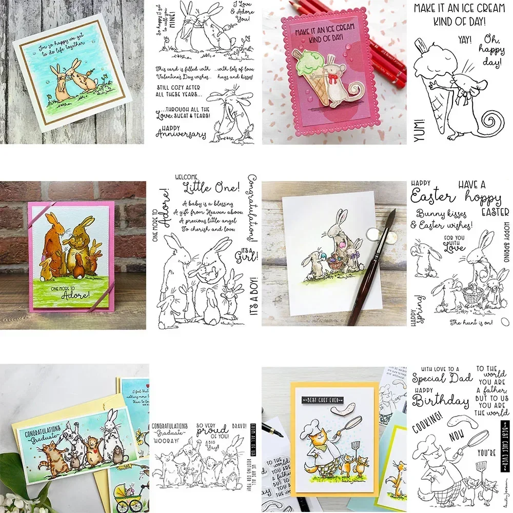 Frohe Ostern, viele Liebe, Stempel und Stanzformen, Eiscreme, niedliche Tiere, Mäuse, Hund, Katze, Stempel für DIY, Scrapbooking, Basteln, Kartenherstellung