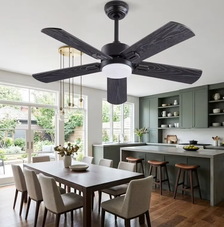 42/52 Inch 5-Leaf Wood Ceiling Fan Light, Variable Frequency Remote, Dimmable LED, Quiet Reversible DC Motor For Bedroom Living