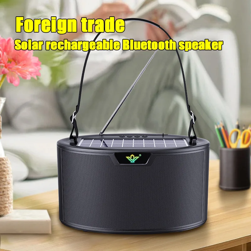 Solar Charging Stereo Portable Outdoor Wireless Caixa De Som Bluetooth Speaker with Flashlight FMRadio Support TFCard with Strap