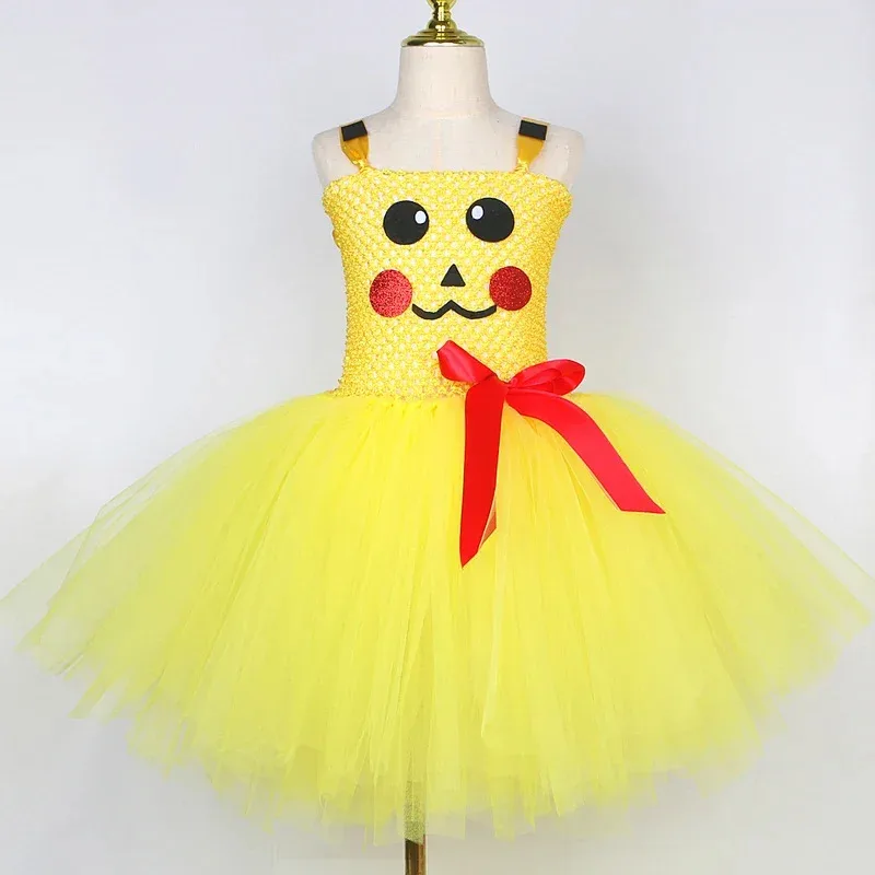Disfraces de Picachu de animales de dibujos animados amarillos para niñas, fiesta de cumpleaños, vestidos tutú de Halloween con orejas y cola, Cosplay para bebés Out @ 0Z *