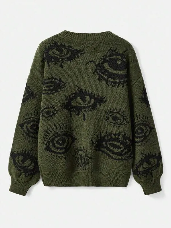 Traf Women\'s sweater eyes y2k new pullovers Knit wear Winter clothes women vintage Female clothing long sleeve tops Oversize
