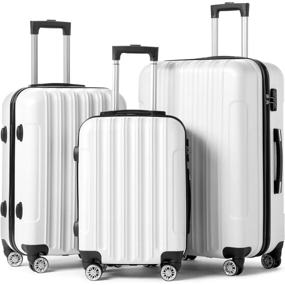 

Набор из 3-х чемоданов с жестким корпусом, колесами-спиннерами, замком TSA, легкий и портативный, из ABS-пластика, для путешествий - белый (20/24/28 дюймов)