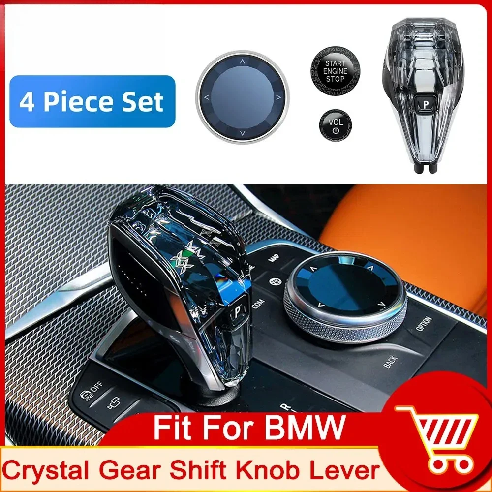 4 Piece Set Crystal Gear Shift Knob Lever For BMW 3 5 Series X3 X5 X6 F44 G20 G05 G06 G08 G30 6GT Automatic Crystal Gear Handle