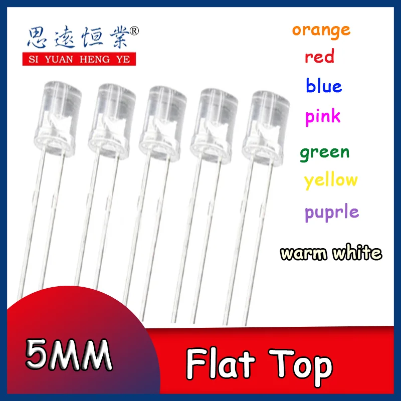 5mm Flat Top White Red Pink Yellow Blue Wide Angle Light Lamp Diode LED Ultra Bright Bulbs Emitting Diode F5 5mm Lamp