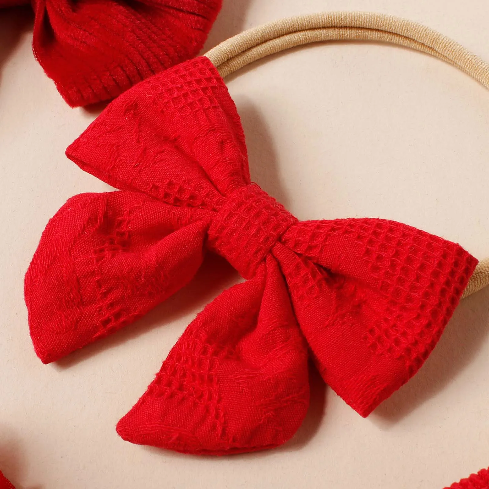 5pcs Red Different Styles Bow Hairband For Baby Kid Party Decor Cute Hair Accessories Newborn Christmas Wear Bow Nylon Headband