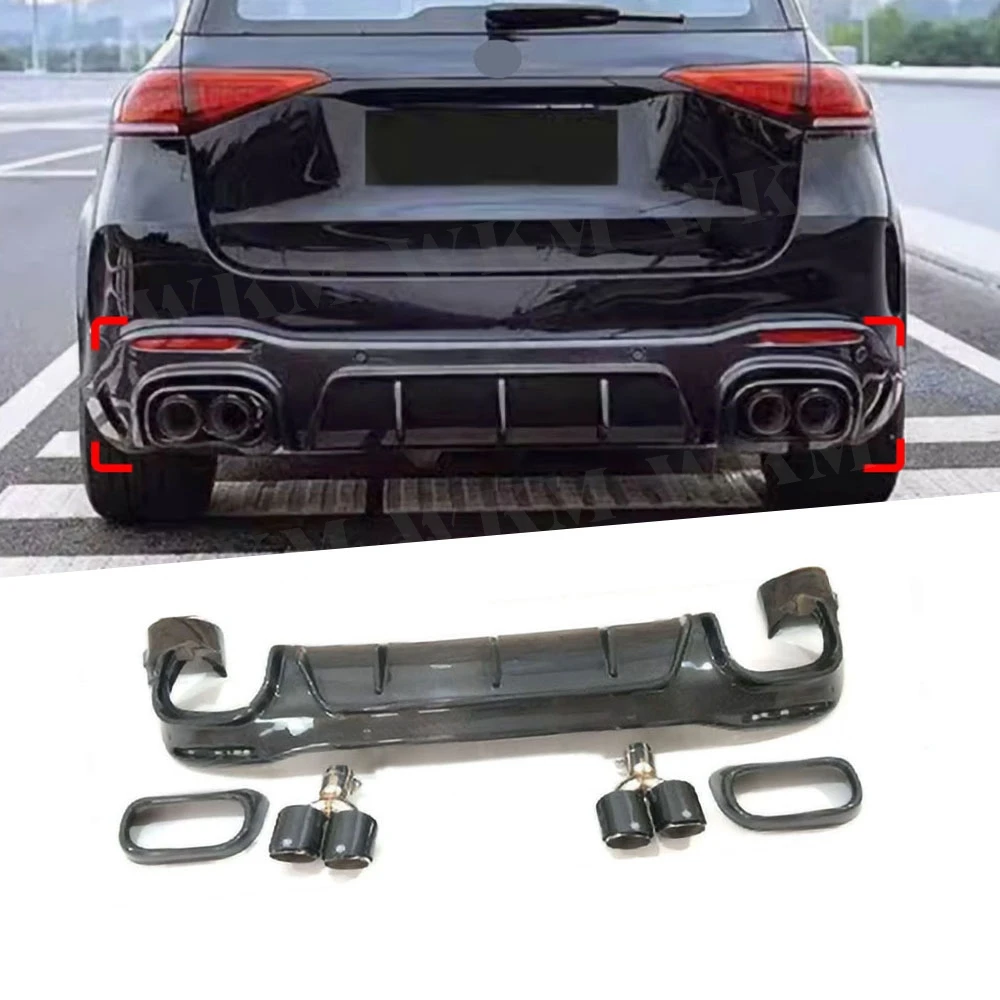 Rear Bumper Lip Diffuser Spoiler With Exhaust Tips Muffer Gas Vent For Benz GLE-Class W167 GLE63 AMG SUV 2021+ Bodykit