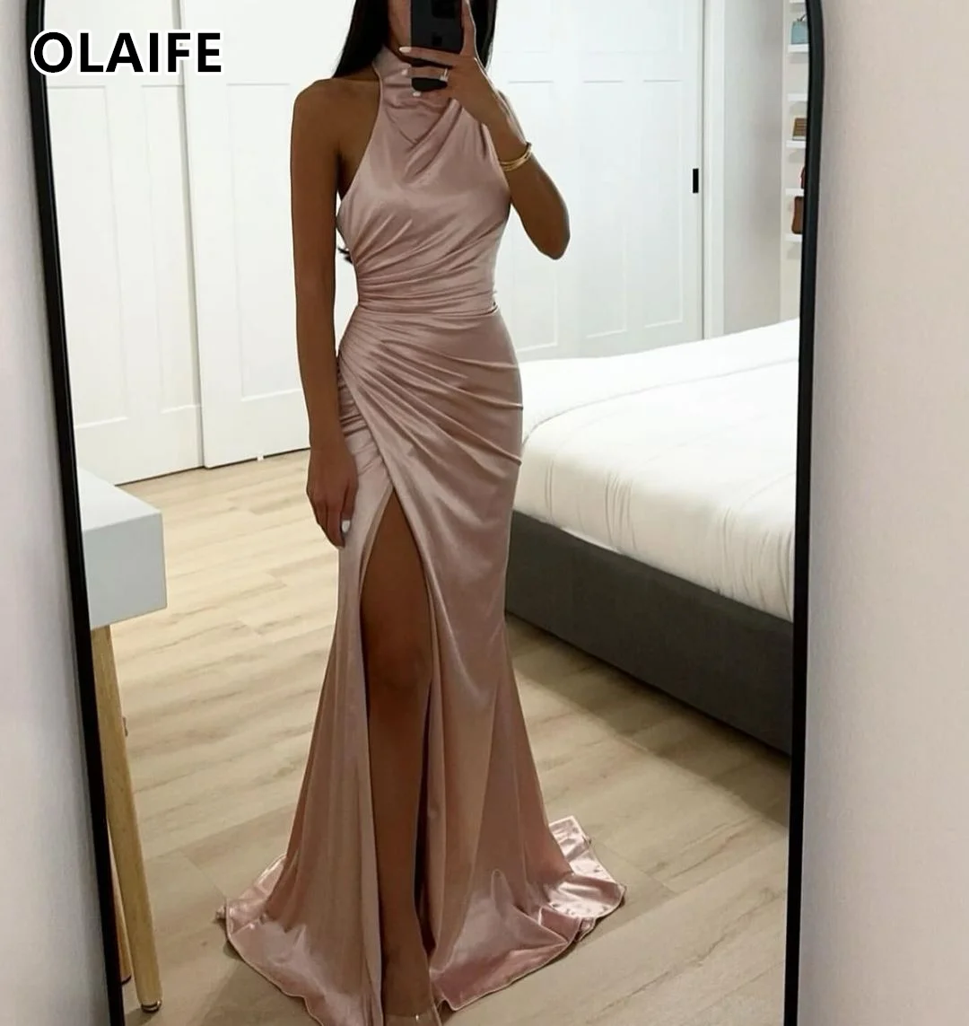 Halter Mermaid Prom Dresses Tight Waist Dusty Rose vestidos para eventos especiales فساتين للمناسبات الرسمية vestidos de gala