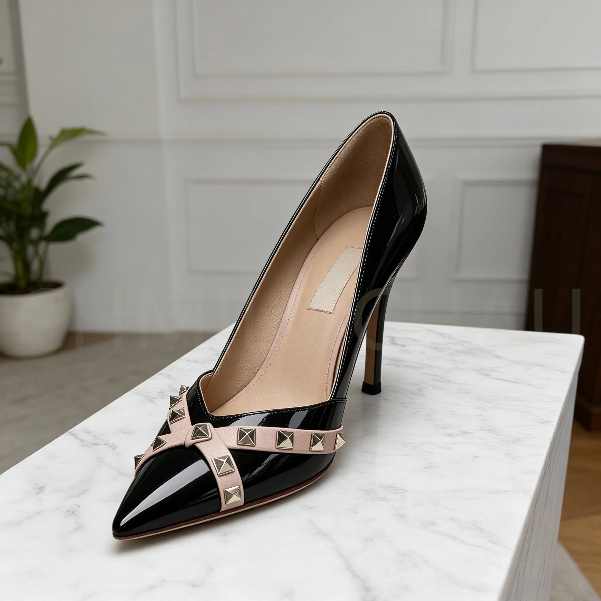 【Measure Your Feet Length Before Order】Rivets Luxry Designer Women Elegant Pumps Pointy Toe Stiletto High Heel Shoes 120-CHC-33