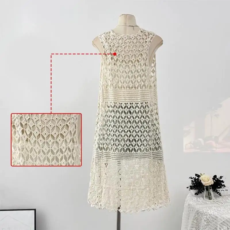 Stilvoller weiße Häkelspitzenstrickbluse Sommer Mesh Strick Bluse freundliche Stoff Ärmel Strandkleidung für Damen 6xda