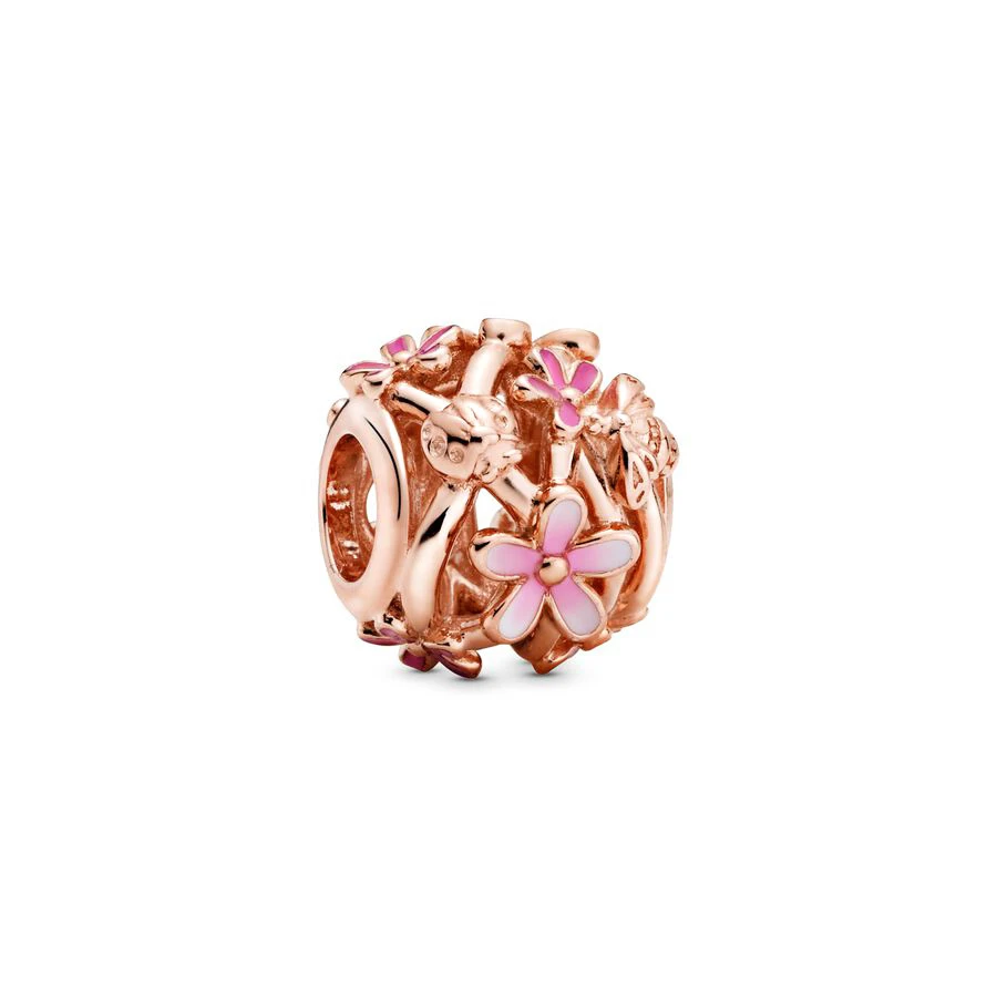Neuer Bestseller: Roségold Familienbaum-Herz-Stiefmütterchen-Anhänger, Rosa Gänseblümchen-Clip-Perle, passend für Original-Silberarmband und -Halskette, DIY-Schmuckgeschenk