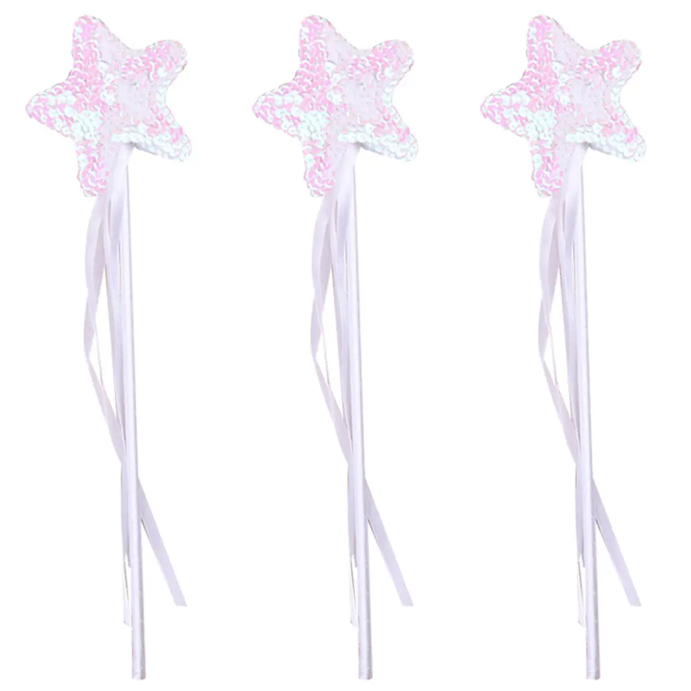 

3pcs Sequin White Kids Gifts Fairy Sticks Photo Prop Stage Accessories Star Design Bright Colors Children Toys