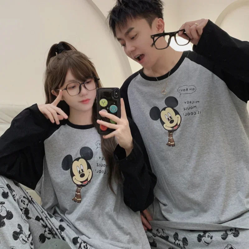 New Disney Mickey Mouse couple pajamas winter cotton long-sleeved trousers casual two-piece cartoon loungewear women\'s pajamas