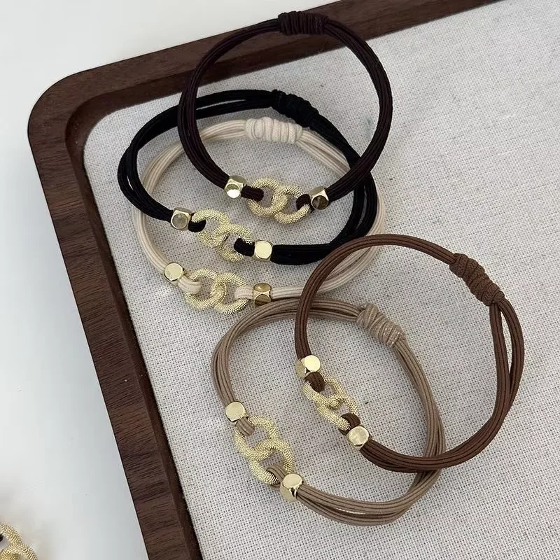 5PC Gute High-level Kette Hohe Elastizität Haar Krawatten Seil für Frauen Mädchen Pferdeschwanz Halter Koreanische Haar Zubehör – Detail 4