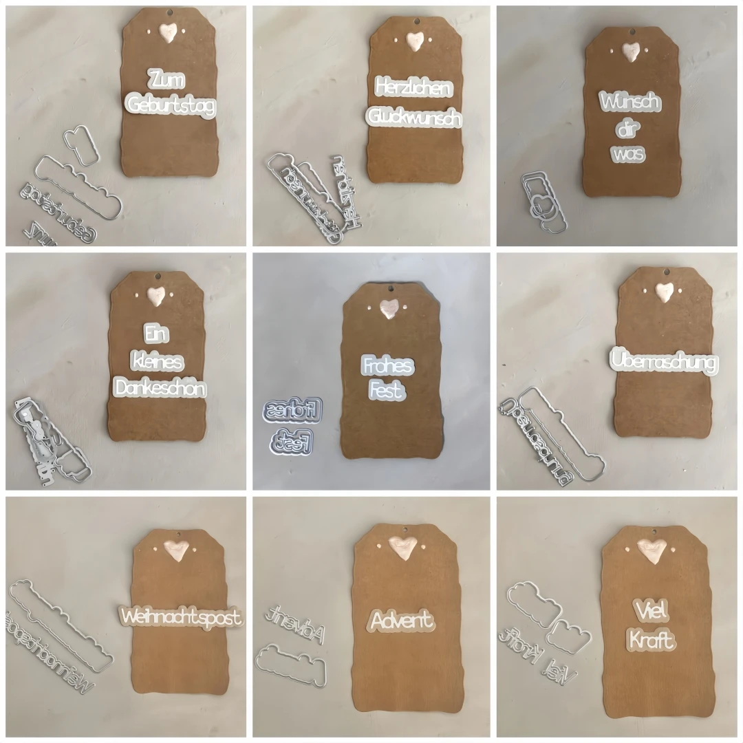 Deutsche Phrasen- und Buchstaben-Alphabet-Sammlung, Metall-Stanzformen für DIY-Scrapbooking, Kartenherstellung, Schablonen, Prägung, Basteldekoration