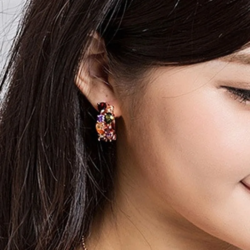 أقراط كورية فاخرة باللون الذهبي الوردي فلاش الزركون الأذن وأقراط للنساء أنثى أنيقة موضة حفل زفاف مجوهرات هدية