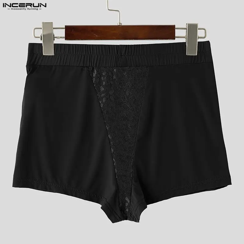 INCERUN Men's Shorts Lace Patchwork See Through Elastic Waist Men Bottoms Sexy Summer 2026 Homewear Casual Cozy Shorts For Man