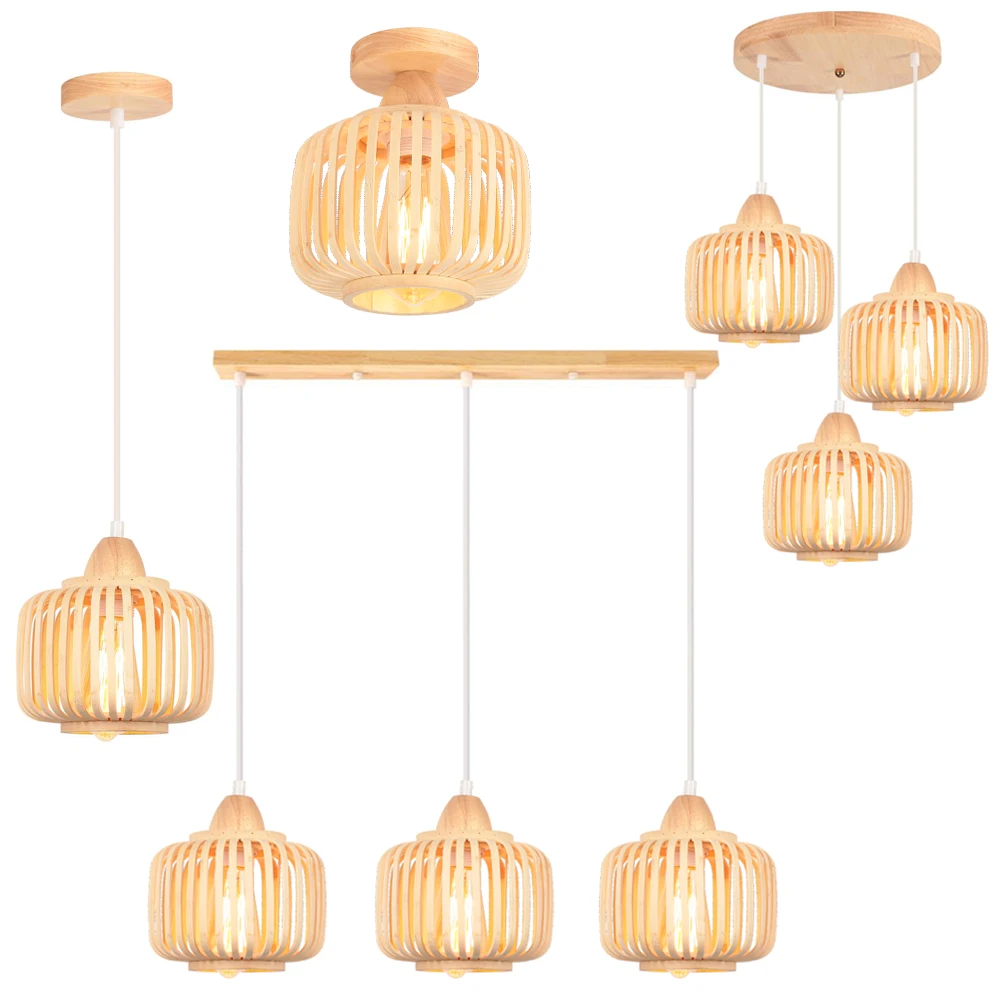 

Бамбуковое плетение E27, подвесной светильник ручной работы, винтажная потолочная люстра, подвесной светильник, абажур, столовая, гостиная, внутреннее освещение