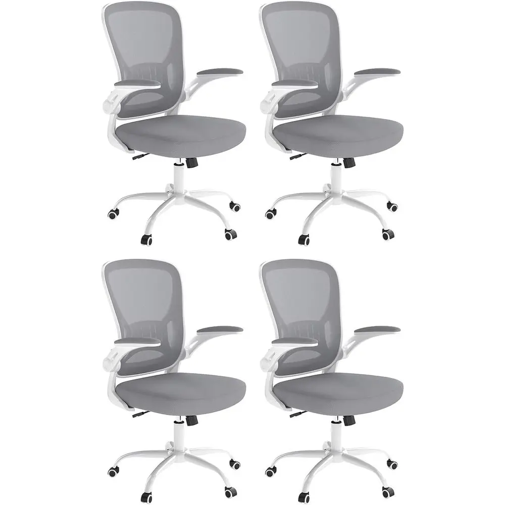 

Set of 4 Ergonomic Office Desk Chairs with Padded Arms, Lumbar Support, Adjustable Height, Grey