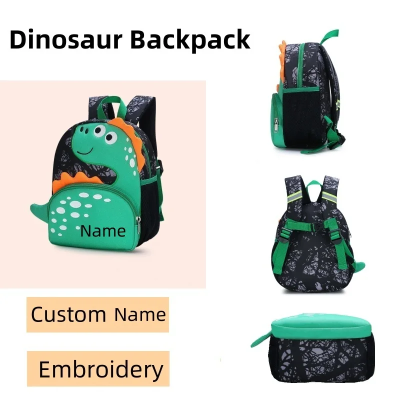 

Cute Cartoon Dinosaur Kindergarten Backpack Custom Name Children Boys Girls School Bags With Adjustable Reflection Strap