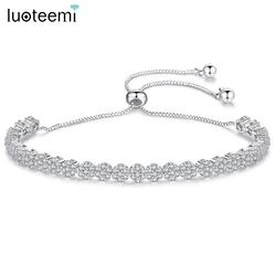 LUOTEEMI Cubic Zirconia Slide Link Chain Flower Tennis Bracelet For Women Shinning Zircon Adjustable Trendy Chain Bracelets Gift