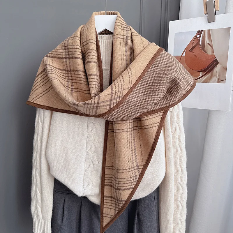 

Имитация кашемира, мягкий полосатый шарф в клетку для женщин, теплый и винтажный, в британском стиле, для весны и осени.