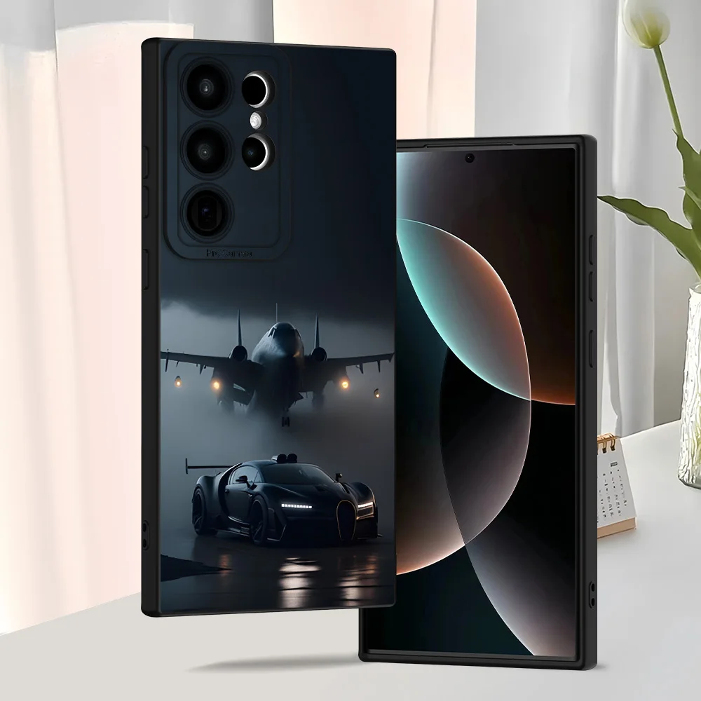 Minimalistische zwarte futuristische sportwagen vliegtuig patroon zachte hoes telefoonhoes voor iPhone 17 16 15 14 13 12 11 pro max plus