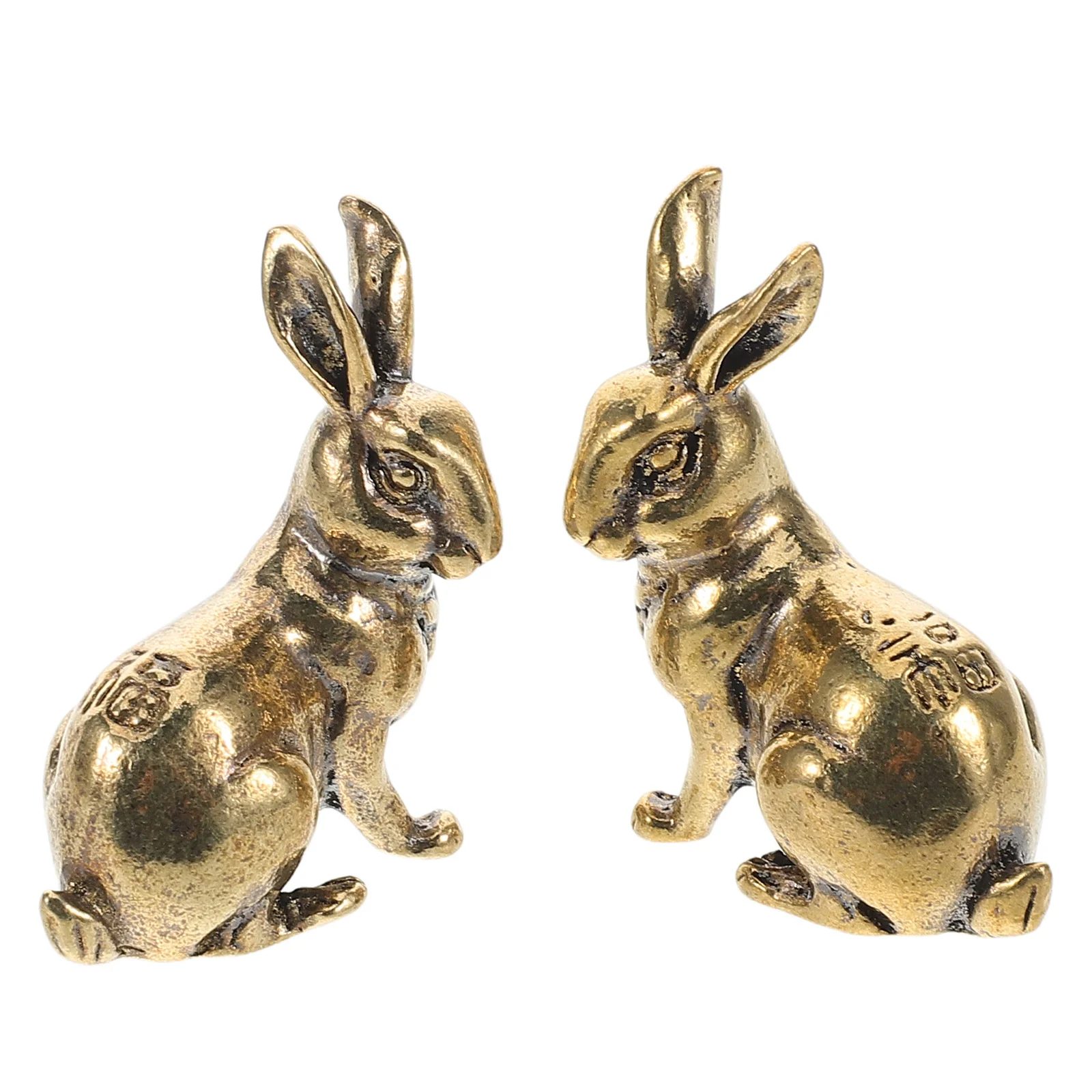 

2Pcs Solid Brass Miniature Rabbit Decor Pair for Shelf Desktop Tea Pet Vintage Bunny Statue Gold Metal Animal Ornament Home Feng