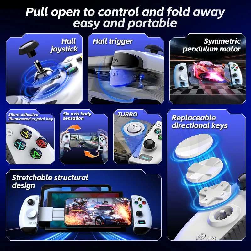 D15PLUS Stretchable Game Controller Hall Trigger Anti-Drift Joystick Dual Vibration For Switch2/PC/Android/iOS Wireless Gamepad