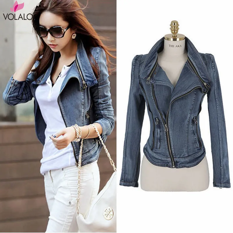 

VOLALO 2024 Spring Autumn Winter New Women's Retro Jacket Cowboy Coat Long Sleeves Denim Jacket BF Hip Hop Jean Coat Streetwear