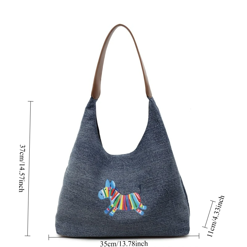 Bolso de hombro de mezclilla de gran capacidad a la moda con bolso de mano con estampado de dibujos animados para bolso cruzado de estilo informal y Retro