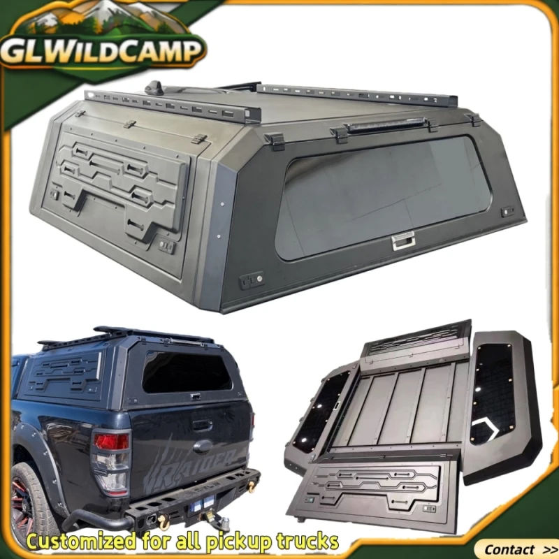 For 2024 2025 Ford Ranger T9 Next Gen Wildtrak Ute Bed Cap Camping Aluminium&Steel Topper Black Hardtop Truck Canopy with Glass