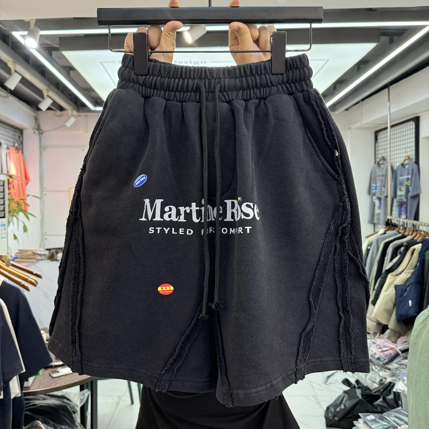 

Retro Washed American High Street Letter Print Drawstring Elastic Waist Casual Shorts Cotton Distressed Look Street Style