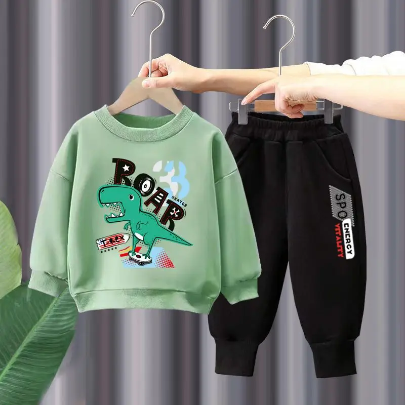 Herfst babyjongenskleding dinosaurus bedrukte T-shirts en broeken 2-delige set kinderen meisjes casual top bottom outfits trainingspakken