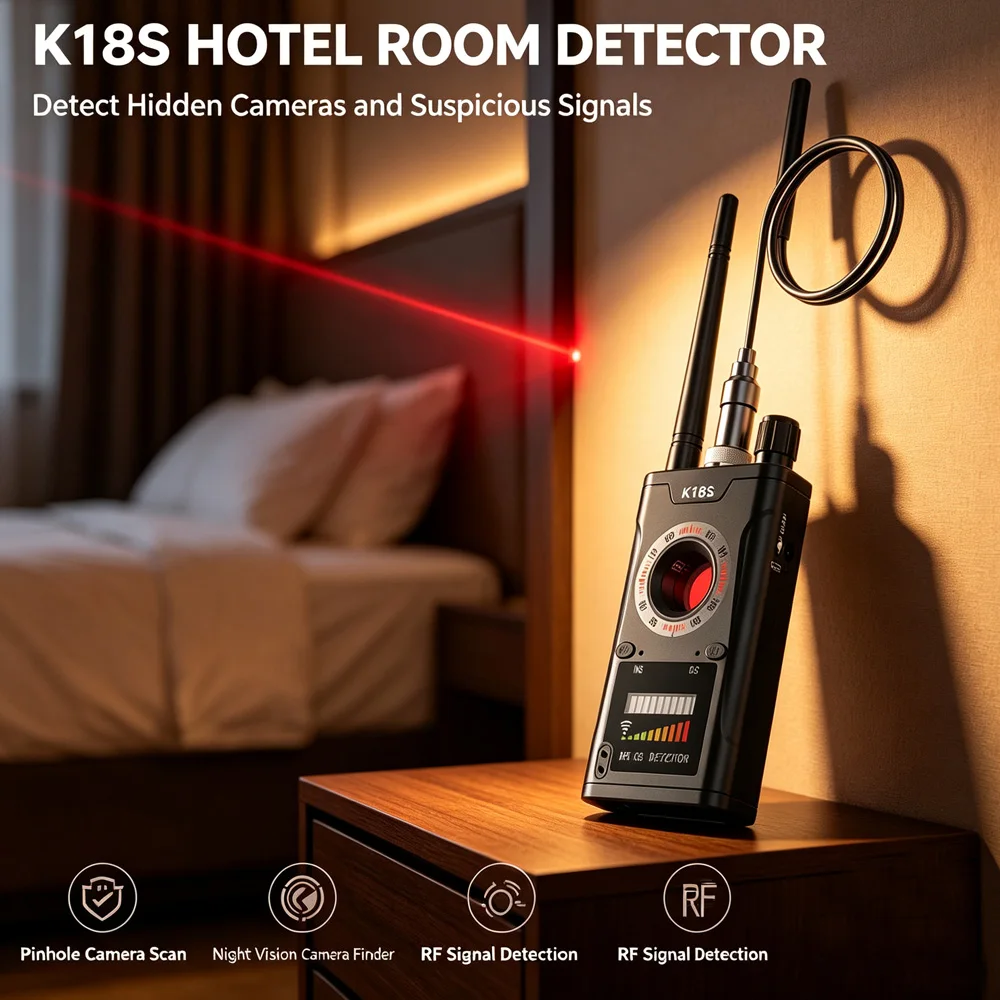 k18s-隠しカメラ探知機、rf-gps-隠しカメラ探知機、ワイヤレス信号および磁気gps追跡装置探知機。旅行用。