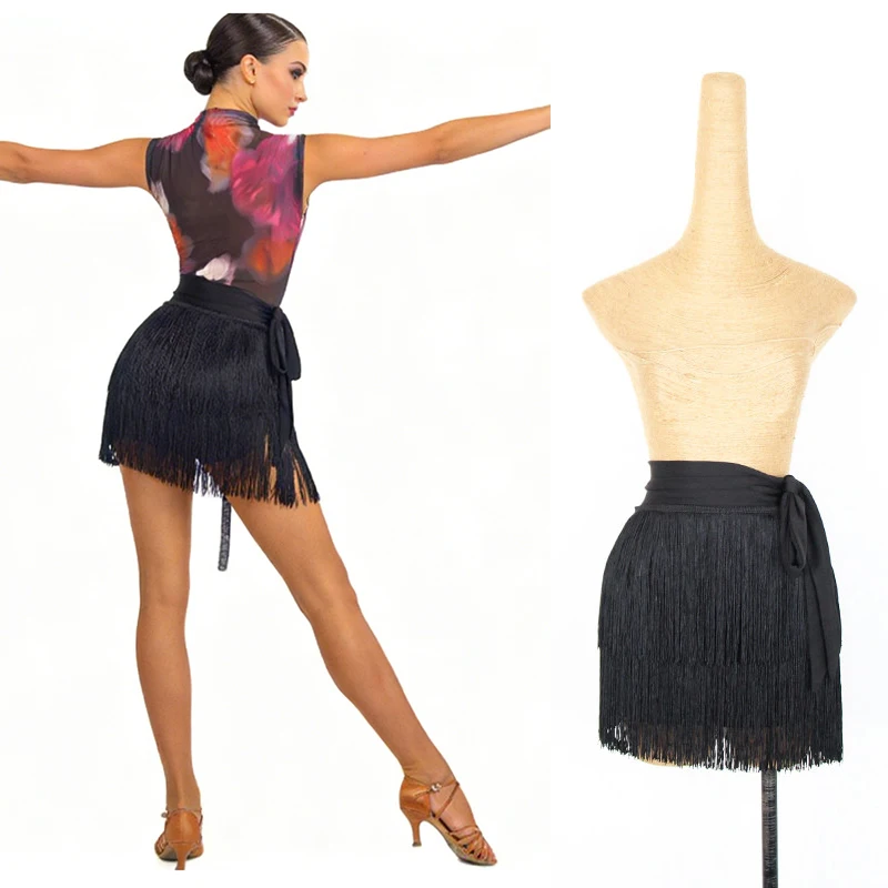 

2026 Women Fringes Latin Dance Costume Tassels Hip Scarf For Women Practice Clothes Adult Female Samba Dance Wearing DQL12737