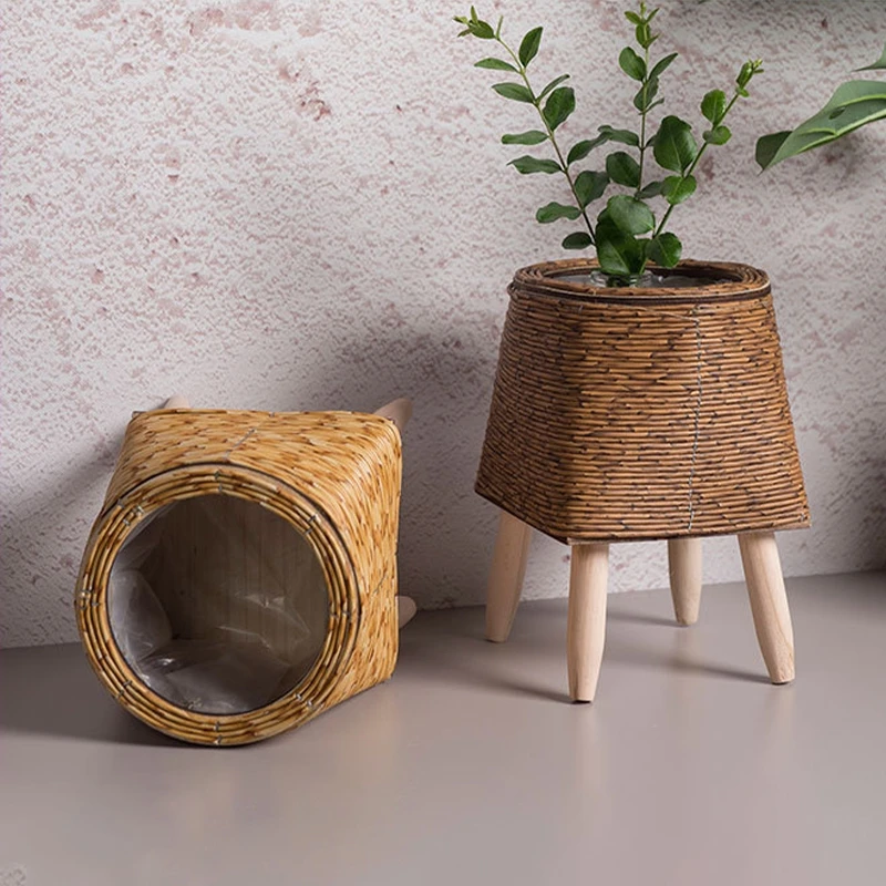 Nachahmung Rattan Blumentopf Handarbeit Gewebt Blumentöpfe für Pflanzen Stroh Weben Kleidung Spielzeug Lagerung Korb Hause Dekoration