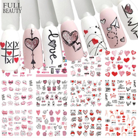 12Pcs Valentine Day Nail Stickers Love Letter Cute Girl Flower Water Decals Heart Design Watermark Decor Manicure CHBN2485-2496