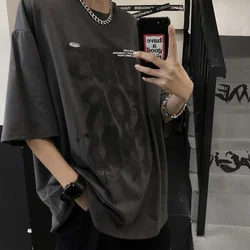 Summer T-shirts men casual Round Neck dark Men's cotton t-shirt Harajuku Retro Short sleeve Tee Oversized Cozy men T Shirt Tops