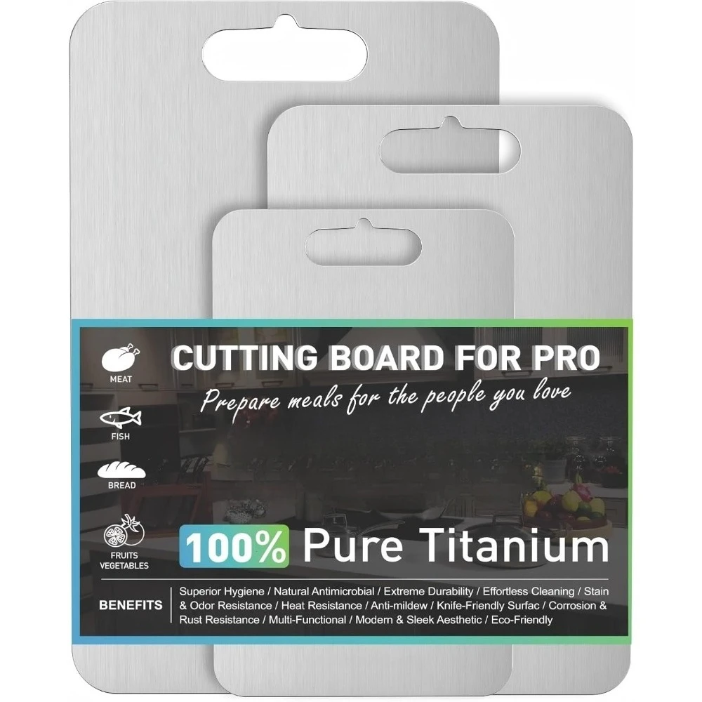 

Titanium Cutting Board Set 3 Pack Double Sided Non Toxic Chopping Board for Kitchen Meat Charcuterie Dishwasher Safe
