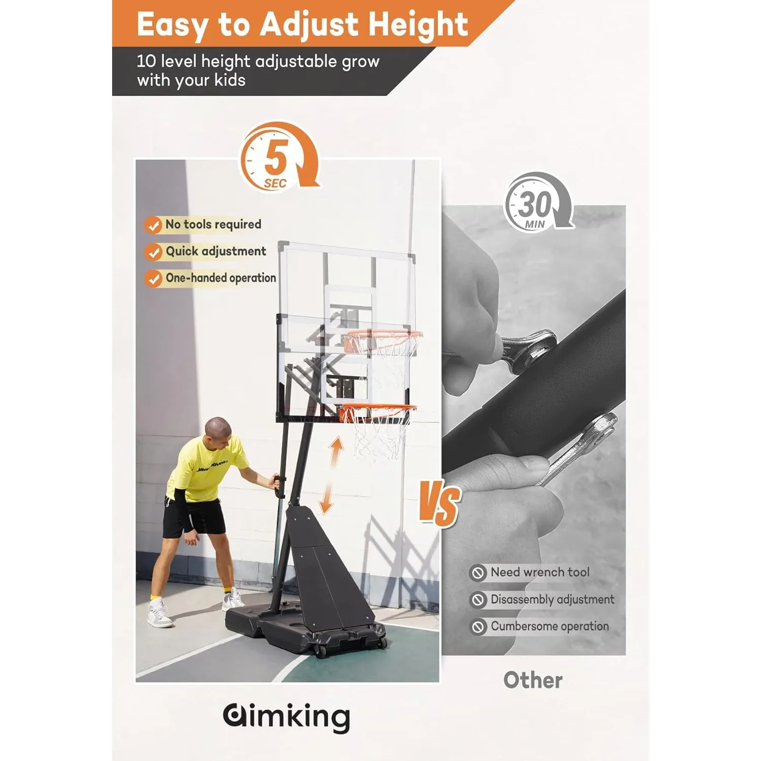 Basketball Hoop Outdoor System with 44 Inch Shatterproof Backboard, 4.8FT-10FT Height Adjustable Basketball Goal System