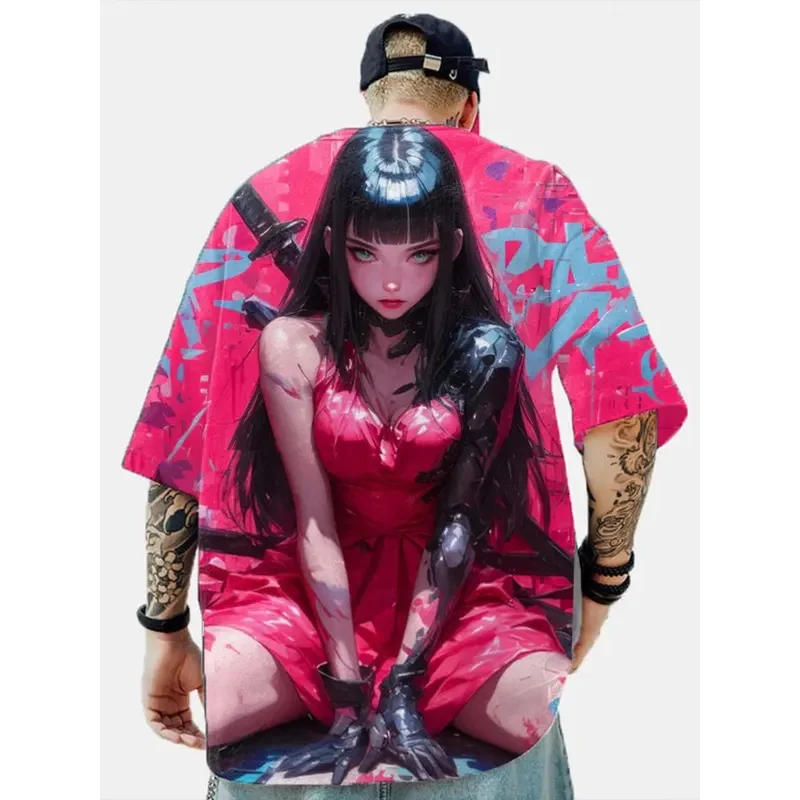 2025 Men's Fashion T-shirt Men's Clothing Hip Hop 3D HD Printing Anime Girl Tops Short Sleeve Street Large Size Shirt