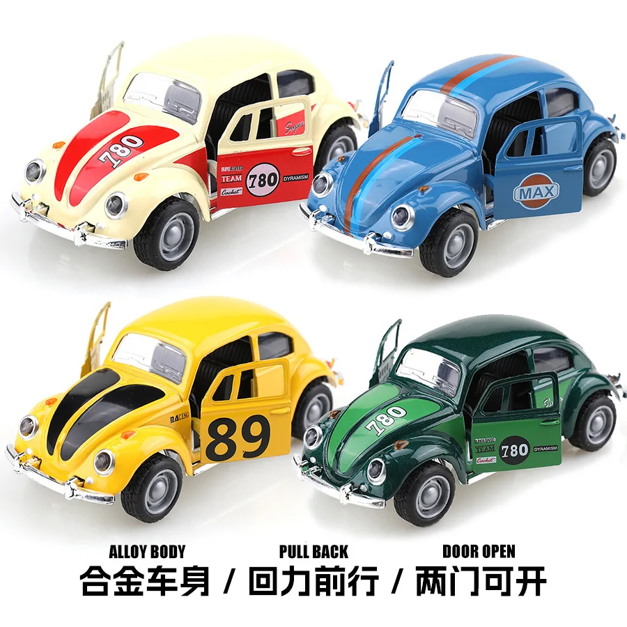 Modelo de coche de aleación con revestimiento retro en bolsas, escarabajo, insecto, simulación de coche clásico, coche de juguete, adorno decorativo