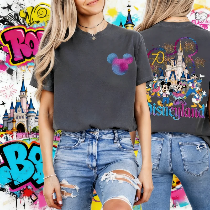 

2025 Personalized Mickey Friends Disneyland 70th Anniversary 1955-2025 Tee Disneyland 70th Platinum Celebration Tee Vacation