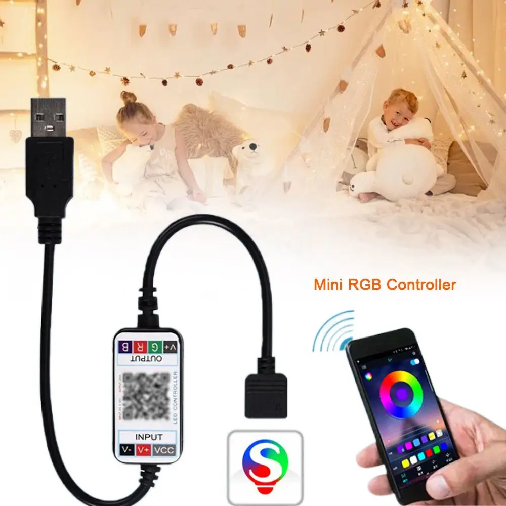 

New Bluetooth Adaptor Mini RGB Controller Female Plug to 4Pin Connector 5V-24VMini LED Light Strip Smart 17Key USB controller