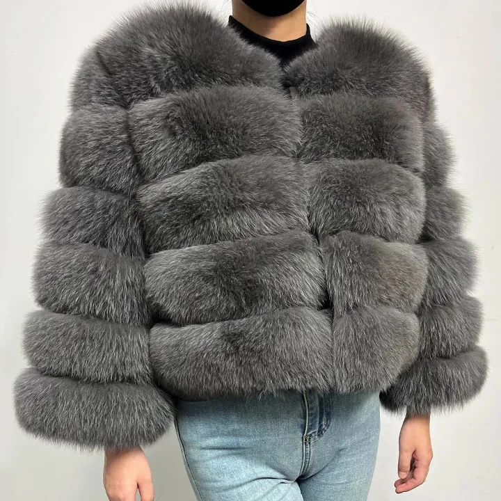 KIDCRKJ Faux Fox Fur Coat Women Winter Warm Ladies Luxury Fur Jacket Patchwork Long Sleeves Female Vest Furry Coats Outerwear